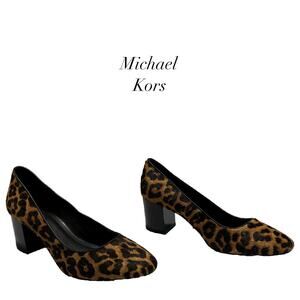 Michael Michael Kors Calf Hair Leopard Print Chunky Heel Pumps Heels Size 8